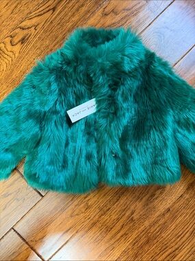 Janie and Jack Kids' Green  Faux Fur Cape Jacket